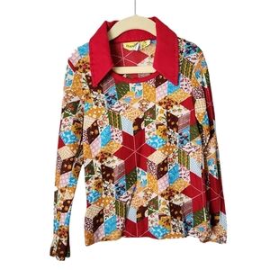 HAPPINESS IS x VINTAGE 70s pointed collar patchwork print long sleeve top kids 8